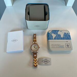 Fossil Stella Three-Hand Date Rose Gold-Tone Stainless Steel Watch Brand New